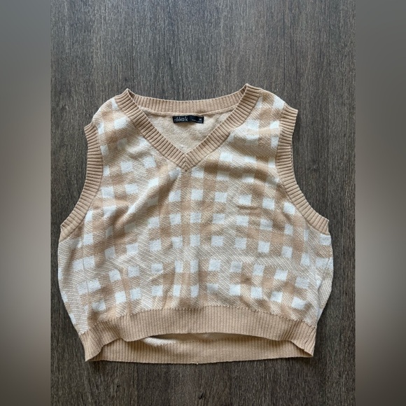 Sweaters - Tan and White Checkered Sweater Vest